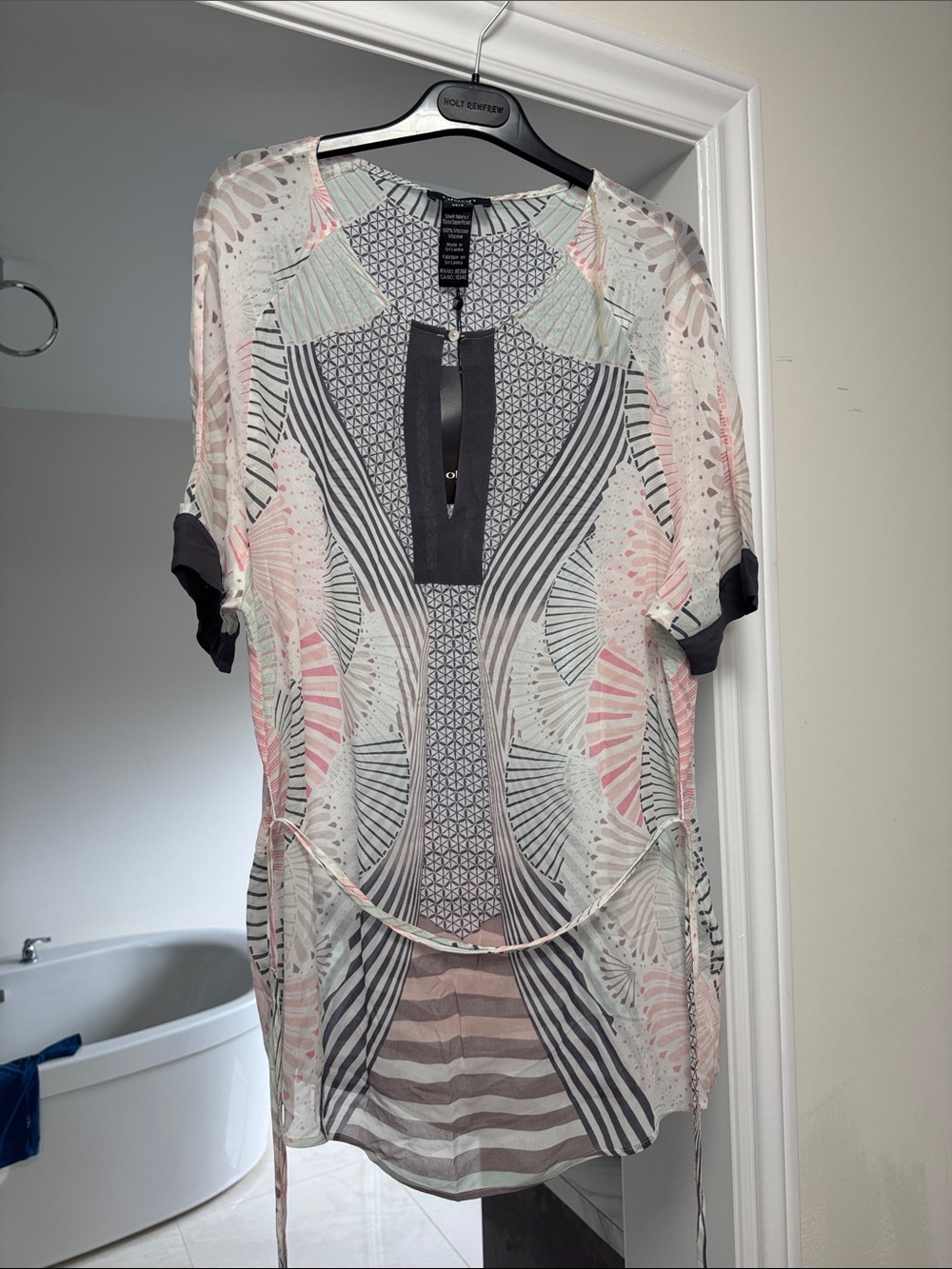 Printed Lightweight Women’s Tunic Top in Mint, Pink & Black, oversized style